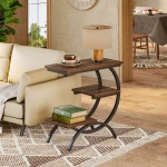 Round End Table, Industrial Side Table with Metal Hollow Frame - Image 41