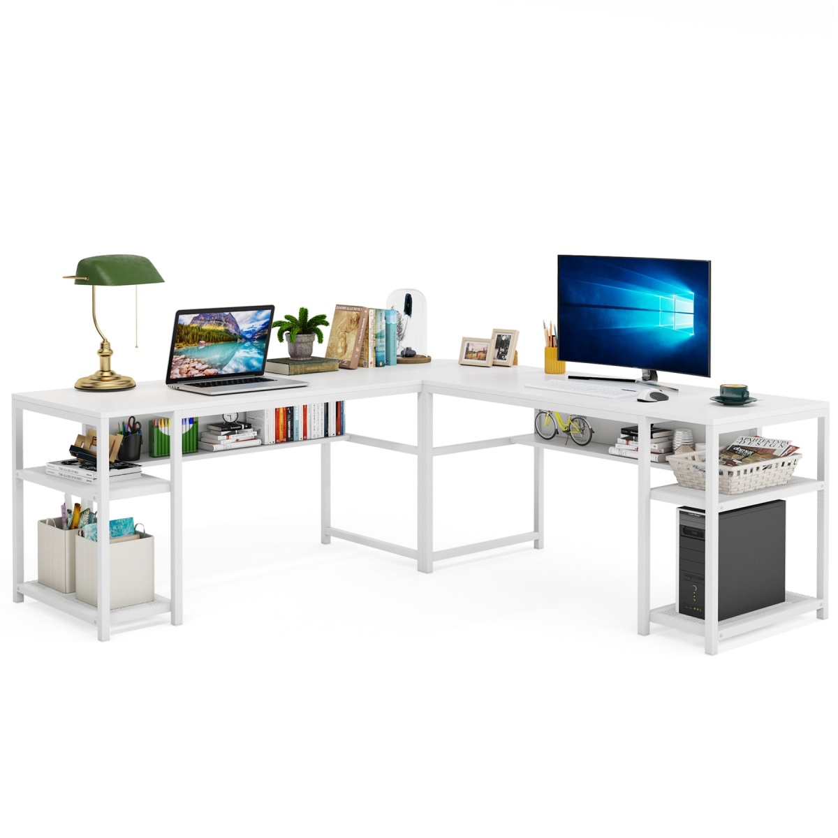 L-Shaped Desk, 70 Inch Computer Desk with Bookcase - Image 7