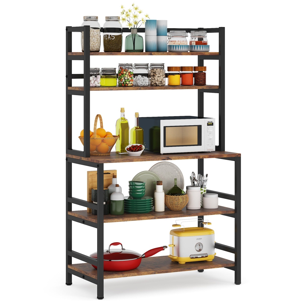 Kitchen Baker?s Rack, 5-Tier Microwave Oven Stand with Hutch - Image 10