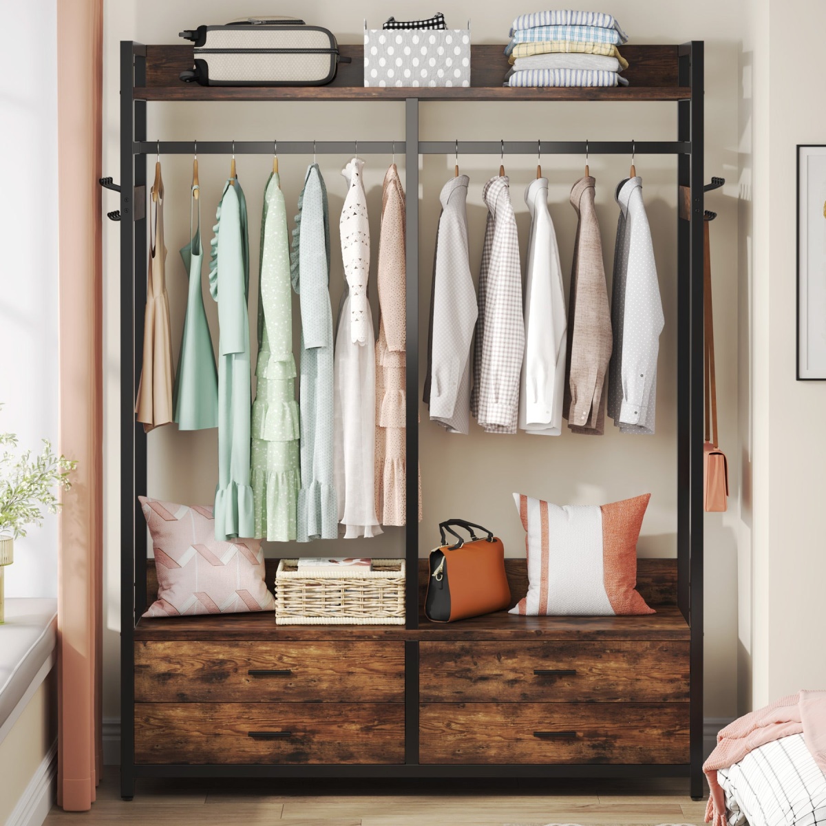 Freestanding Closet Organizer, Garment Rack with Drawers & Shelves - Image 5