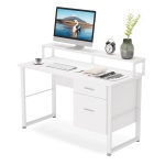 Computer Desk, White Study Table with with Monitor Stand ? Drawers - Image 2