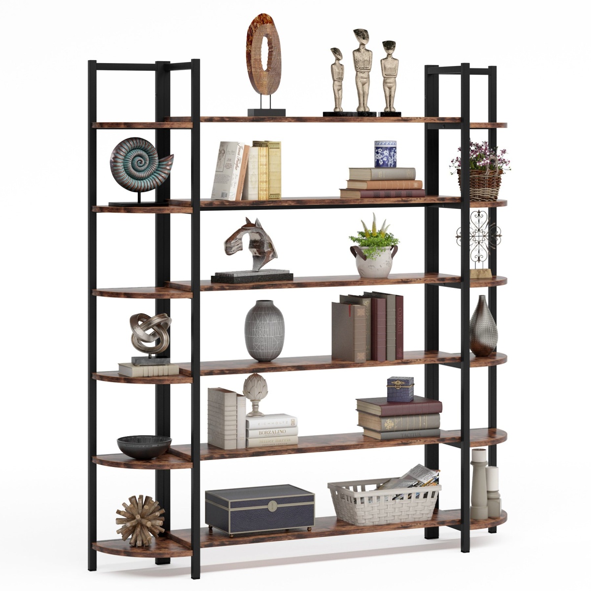 Triple Wide 6-Shelf Bookshelves , 6-Tier Large Etagere Bookcase - Image 1