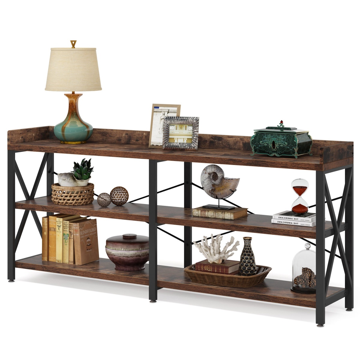 Console Table, 3 Tier Sofa Table Behind Couch with Storage Shelves - Image 1