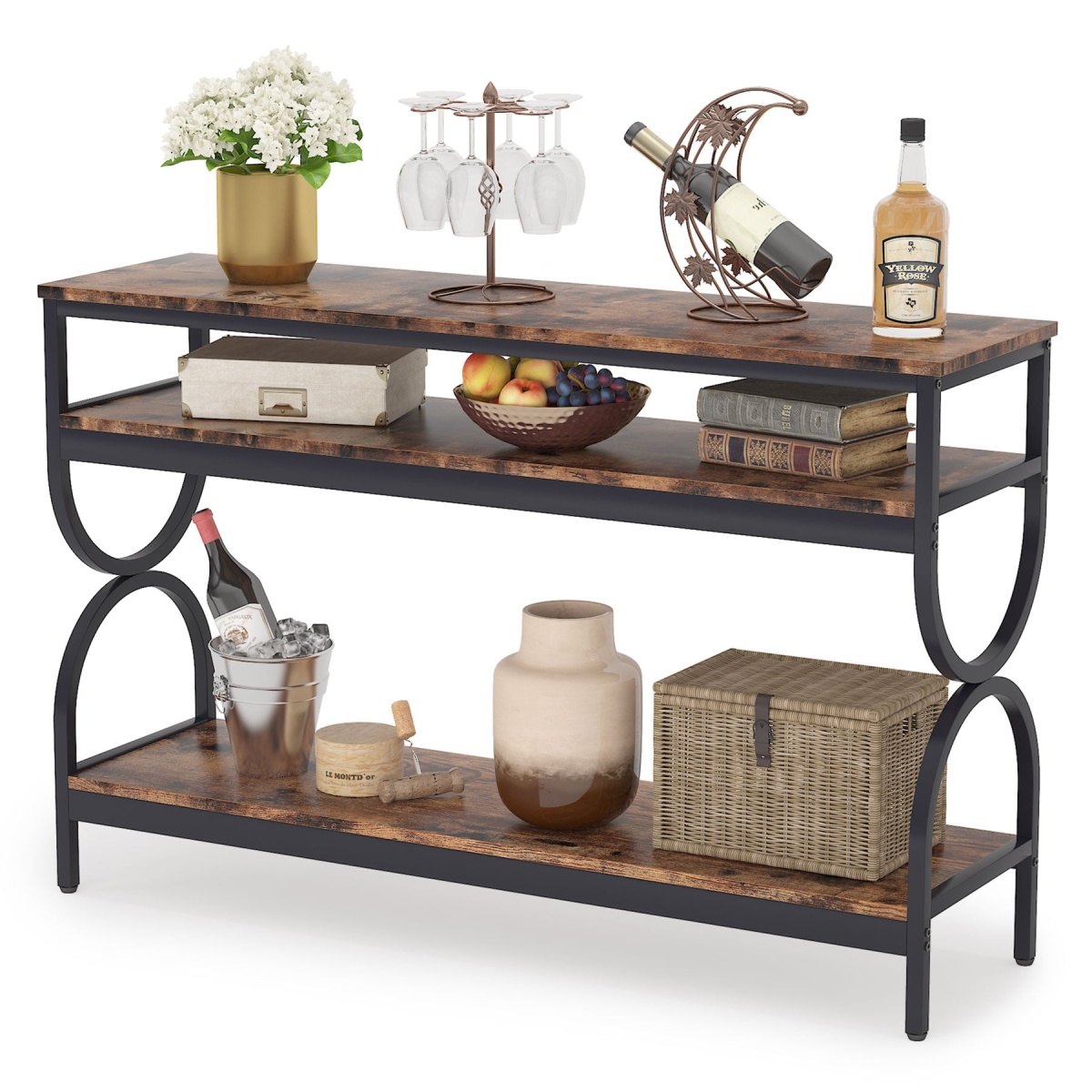 Console Table, 55? Sofa Table with 3-Tier Storage Shelves - Image 1