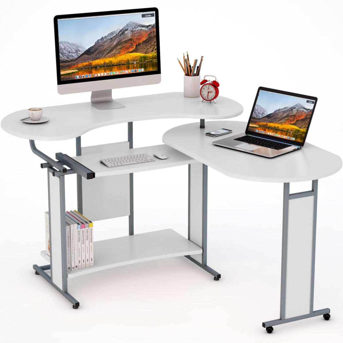 Rotating Desk, Modern L-Shaped Computer Desk, Corner Study Desk - Image 1