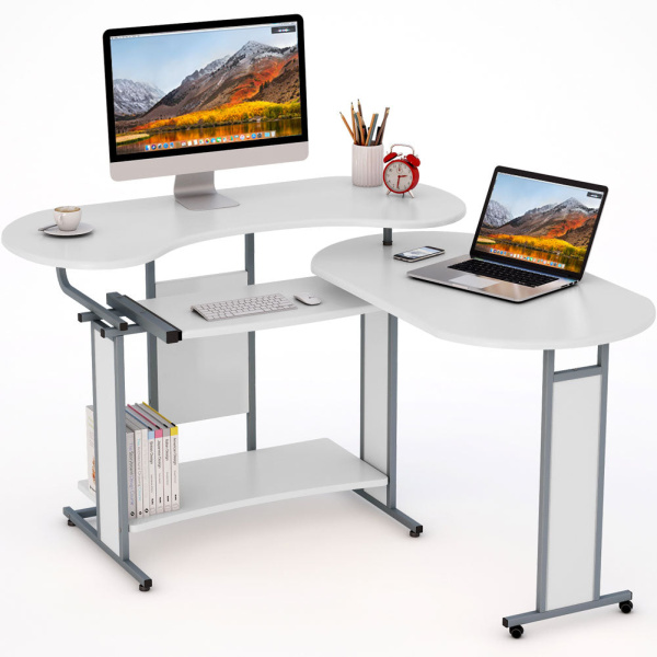 Rotating Desk, Modern L-Shaped Computer Desk, Corner Study Desk