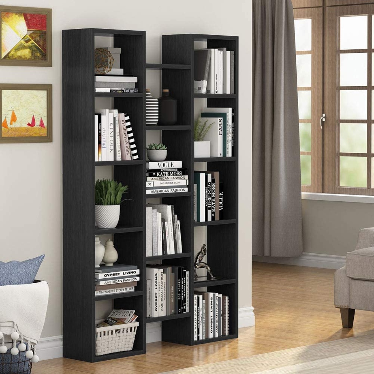 Modern Bookcase, 5-Shelf Storage Organizer with 14-Cube Display Bookshelf - Image 4