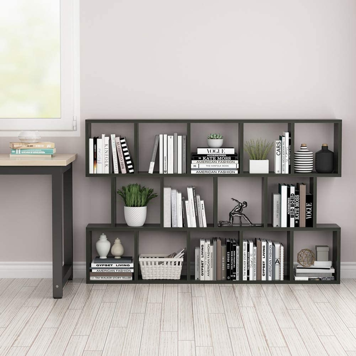Modern Bookcase, 5-Shelf Storage Organizer with 14-Cube Display Bookshelf - Image 6