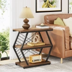 Round End Table, Industrial Side Table with Metal Hollow Frame - Image 22