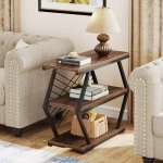 Round End Table, Industrial Side Table with Metal Hollow Frame - Image 25
