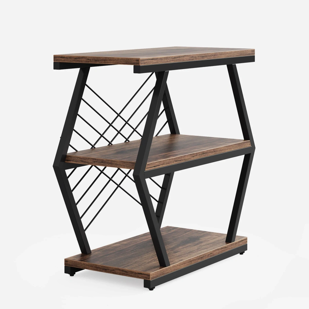 Round End Table, Industrial Side Table with Metal Hollow Frame - Image 27