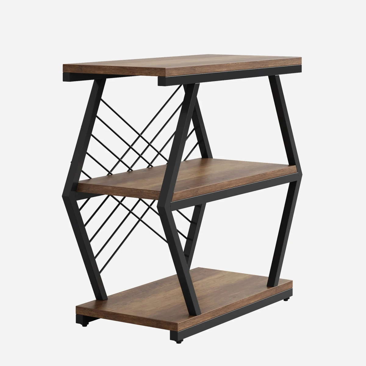 Round End Table, Industrial Side Table with Metal Hollow Frame - Image 28