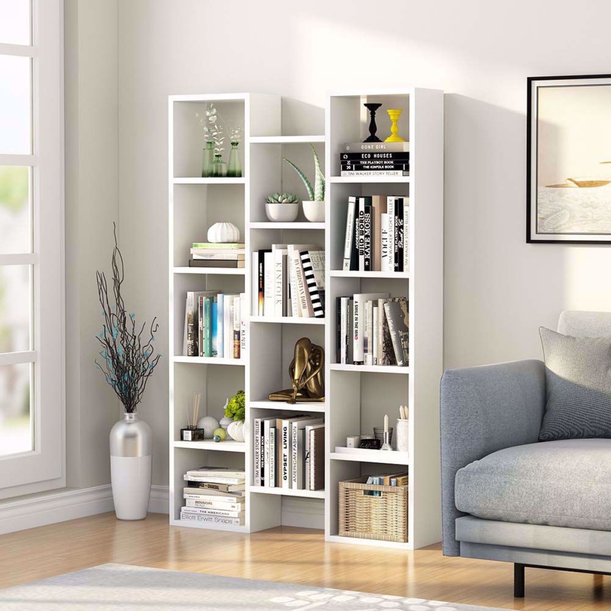 Modern Bookcase, 5-Shelf Storage Organizer with 14-Cube Display Bookshelf - Image 1