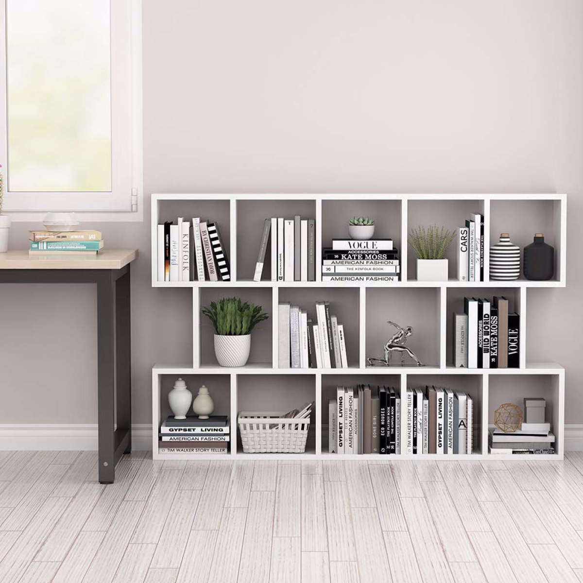 Modern Bookcase, 5-Shelf Storage Organizer with 14-Cube Display Bookshelf - Image 10