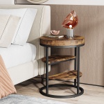 Round End Table, Small Side Table Nightstand with 3-Tier Shelves - Image 4