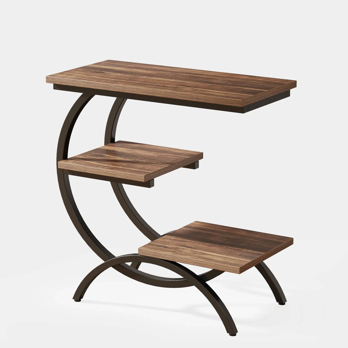 Round End Table, Industrial Side Table with Metal Hollow Frame - Image 43