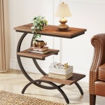 Round End Table, Industrial Side Table with Metal Hollow Frame - Image 44