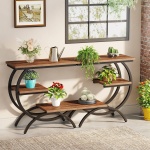 Round End Table, Industrial Side Table with Metal Hollow Frame - Image 45