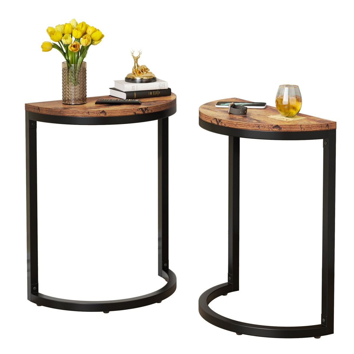 End Table, Half Round Narrow Side Table with Metal Frame - Image 6