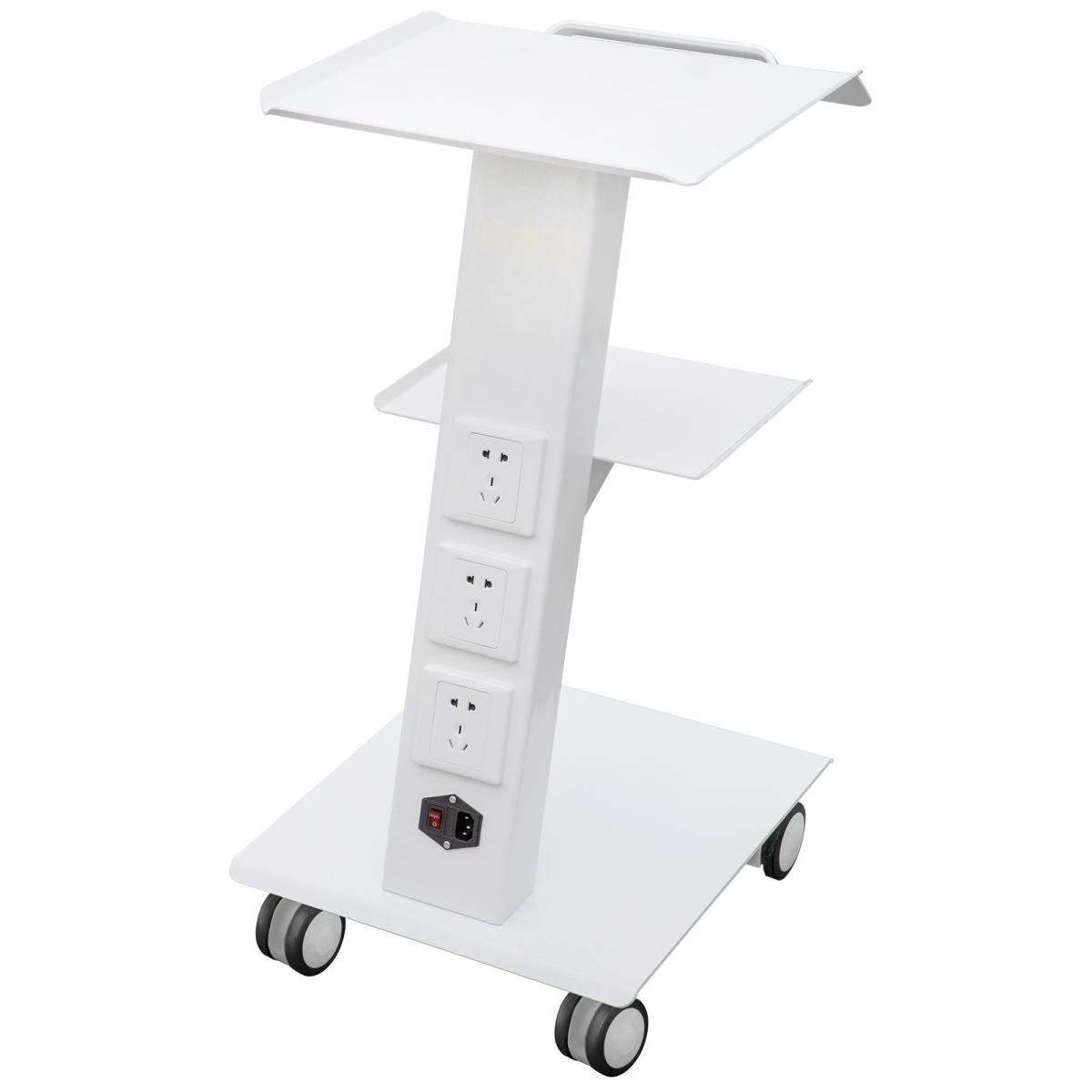 Lab Trolley, Built-in Socket Rolling Lab Cart, 3 Layers Tray Rolling Clinic Cart, 360? Silent Rolling Wheels w/ Foot Brake, 88 lbs Weight Capacity Sturdy Steel Frame, for Lab Clinic Beauty Salon - Image 1