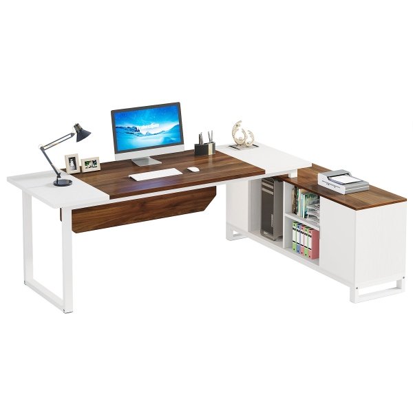 L-Shaped Desk, 70.8? Executive Desk with 55? File Cabinet