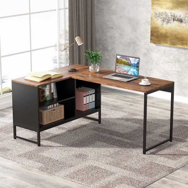 L-Shaped Desk, 60? Corner Computer Desk with File Cabinet