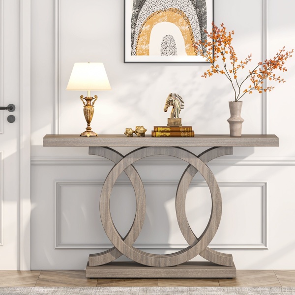 Console Table, 55? Farmhouse Hallway Sofa Table With Geometric Base