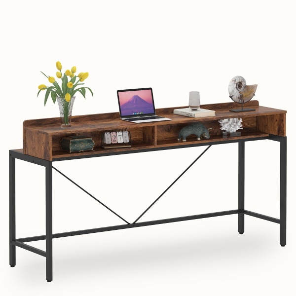 Console Table, 70.9? Sofa Bar Table with 2-Tier Open Shelves (No Stools)