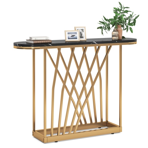 Console Table, 43? Modern Sofa Couch Table with Faux Marble