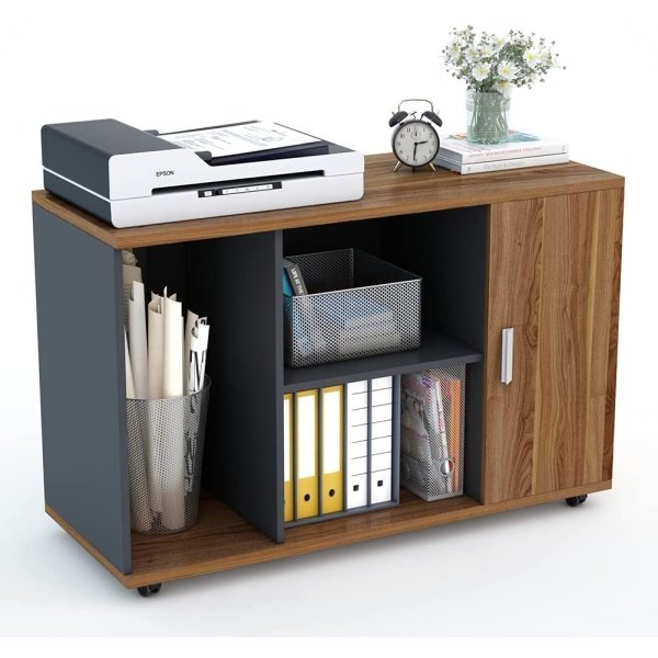 File Cabinet, 39? Mobile Printer Stand with Large Storage Shelves