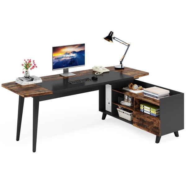 70.9? L-Shaped Executive Desk, Large Computer Desk with 47? File Cabinet