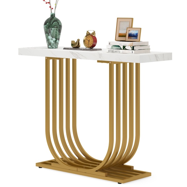 Console Table, 39? Faux Marble Entryway Sofa Table with U-Shaped Base