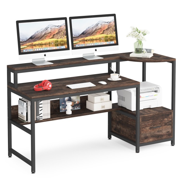Computer Desk, 63? Writing Desk with Hutch and Shelves