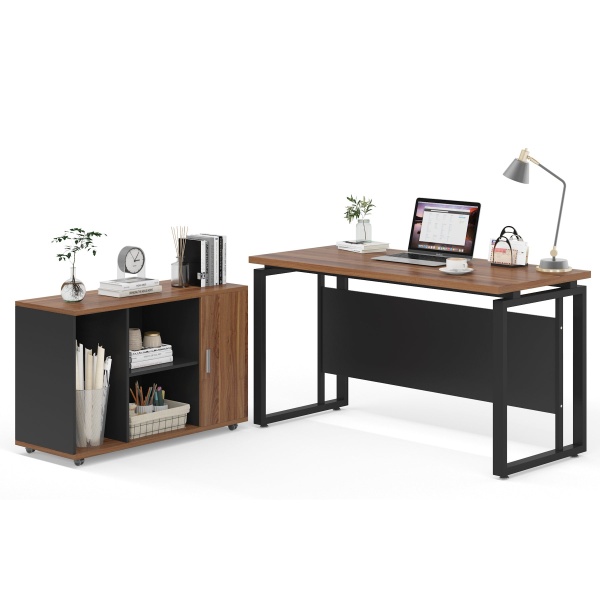 L-Shaped Desk, 55? Executive Desk with 39? File Cabinet