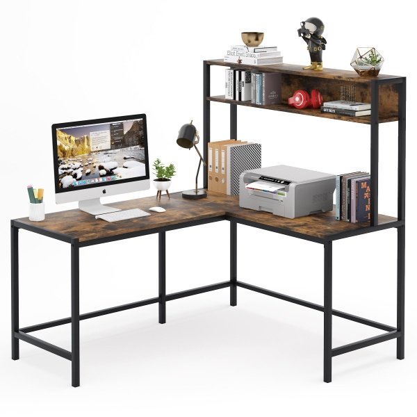 L-Shaped Desk, Computer Desk with Hutch, Study Corner Desk