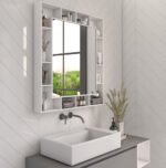 Gokcha wood mirror with storage shelves