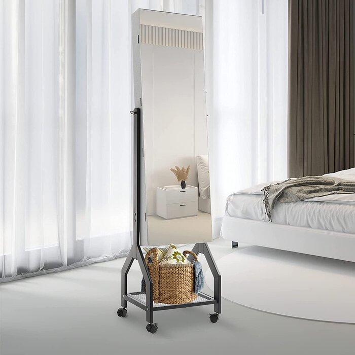 0005212_taulix-jewelry-armoire-with-mirror-with-wheels.jpeg Taulix Jewelry Armoire with Mirror with wheels - Image 1