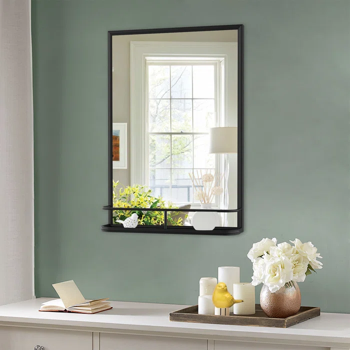 0005898_divis-rectangle-metal-wall-mirror-with-shelf.webp Divis Rectangle Metal Wall Mirror with Shelf - Image 1