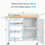 Yonn Rolling Kitchen Island with Solid Wood Top - Image 5