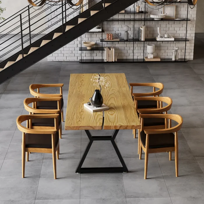Separ Dining Table with Wood Top & Metal Frame - Image 2