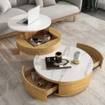 Doba coffee table natural wood with drawers - Image 2