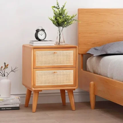 Katilo Nightstand Rattan and natural wood - 2 drawers