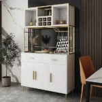 White & Gold Freestanding Cabinet & Pantry Organization with Wine Glass Holder - Image 2