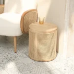 Hacki Natural Wood and Rattan Side table