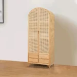 Japandi Woven Rattan Wardrobe with 2 Doors and 4 Drawers