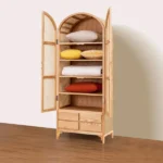 Japandi Woven Rattan Wardrobe with 2 Doors and 4 Drawers - Image 2