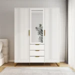 Aro Modern 3 Door Mirrored Wardrobe with Shelves and drawers