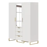 Aro Modern 3 Door Mirrored Wardrobe with Shelves and drawers - Image 3