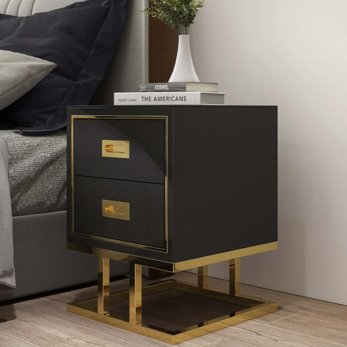 Earten Modern Black Nightstand - 2 drawers - Image 2