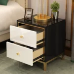 Larom Modern Nightstand Black and white - 2 drawers - Image 3